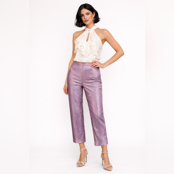 Escada Pants - Vintage Escada Metallic Lilac Lamb Leather Pants | Size 34